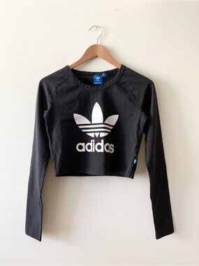 Adidas Black Long Sleeve Logo Crop Top